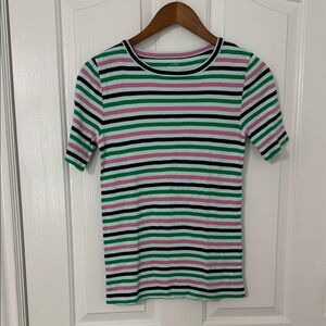 JCrew - Striped Short Sleeve Tee in Green, Pink, Black, White